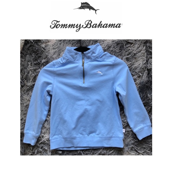Boys Tommy Bahama 1/4 Zip Cotton Stretch Pullover. Bahama Blue. Size 4-5 Years. - Picture 1 of 10